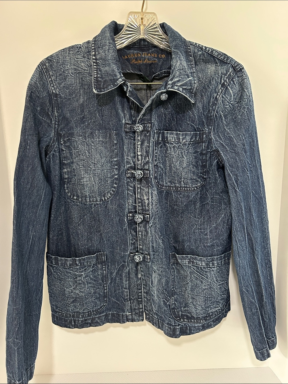 Ralph Lauren Jeans Co Women’s Size Medium Distressed Blue Denim Knot Closure Top